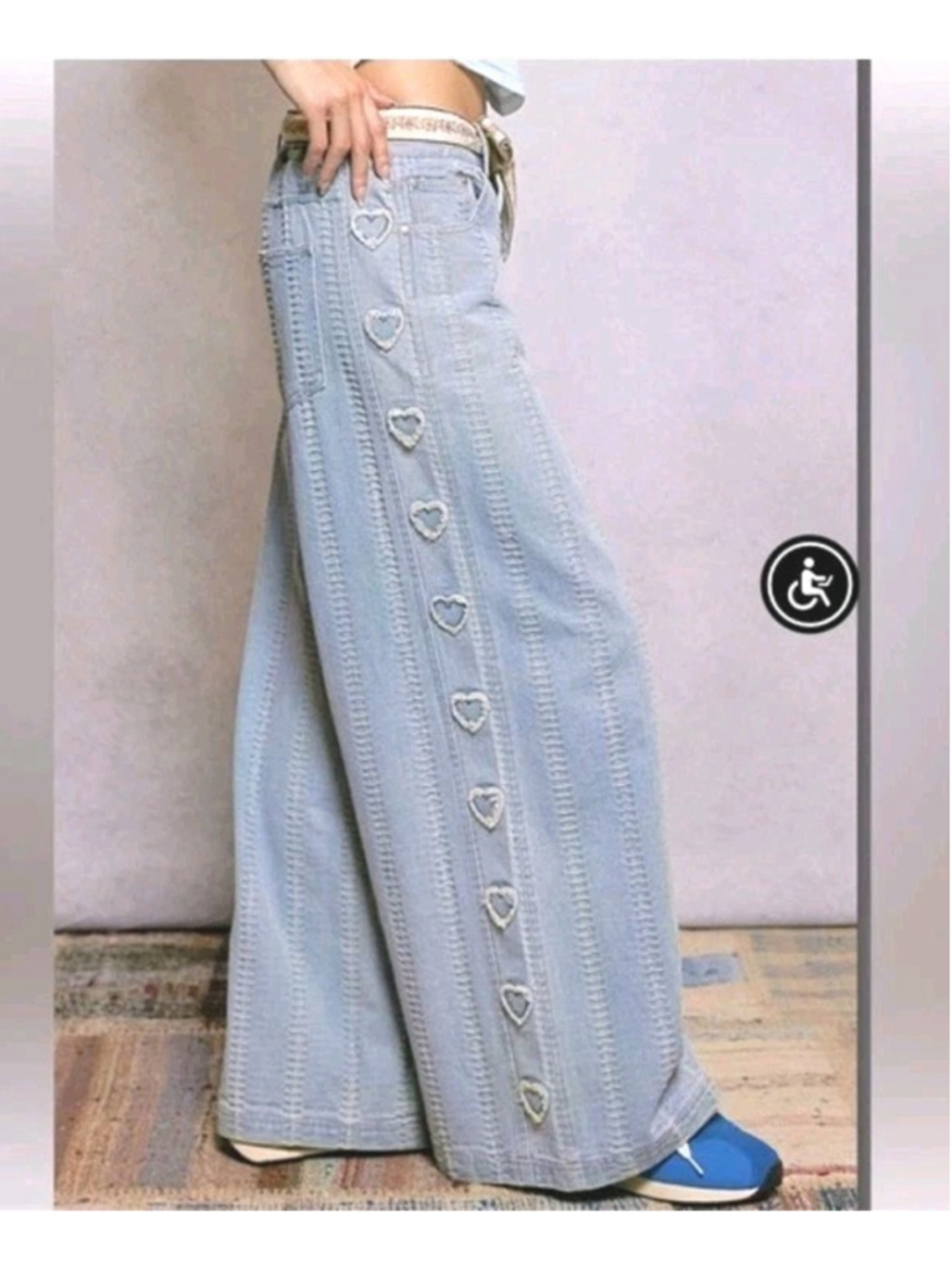 POL Jeans Womens S Heart Applique Wide Leg Distressed Boho Western NWT Cottage